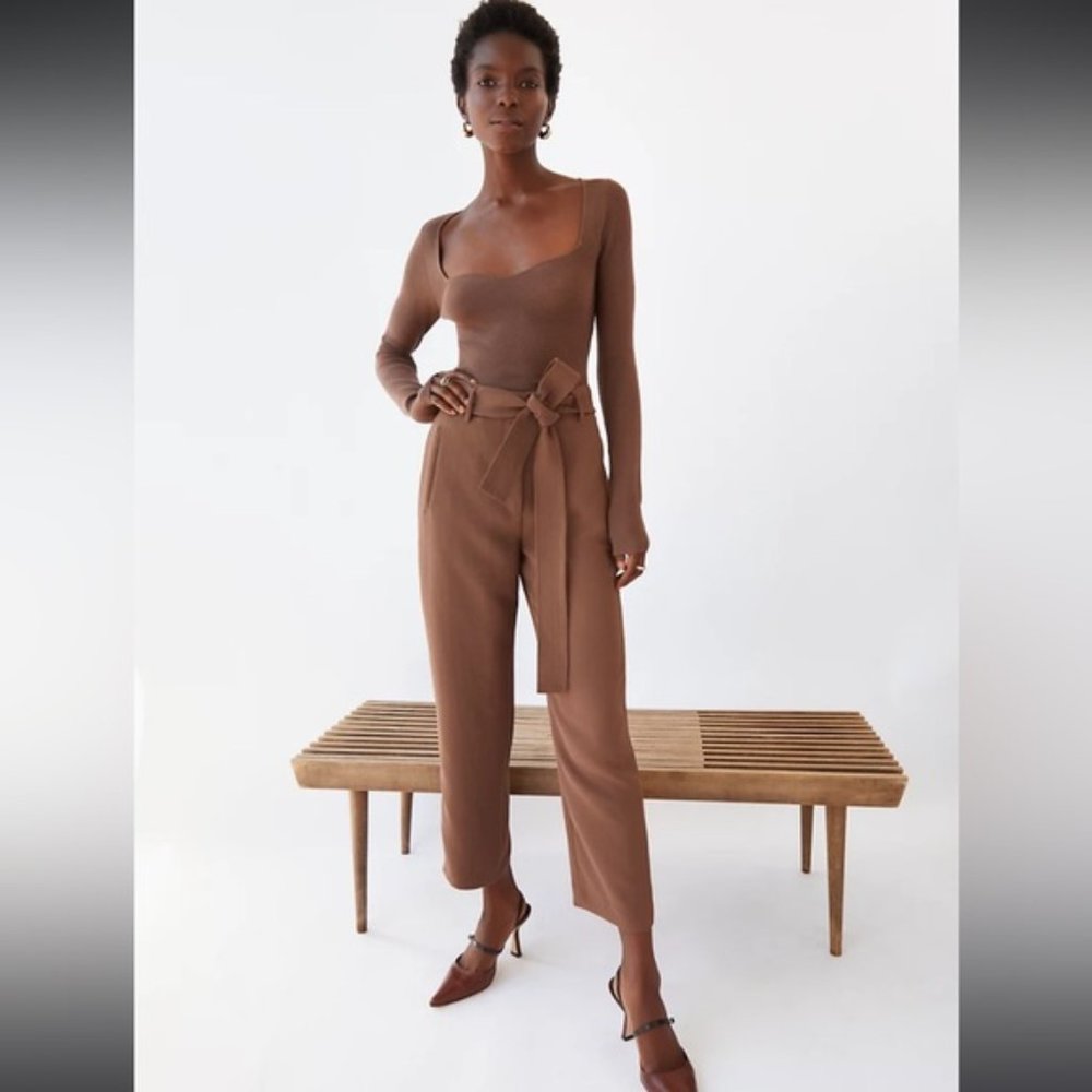 Aritzia Wilfred Tan Front Tie Wool Pants Size 4